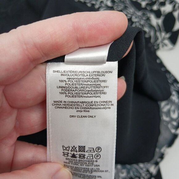 Brooks Brothers Black White Floral Print Dress Smocked Waist Pockets - Picture 9 of 10